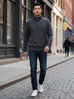 Boggi Milano Men's Wool Cashmere Blend Zip Mock-Neck Classic Sweater Size M